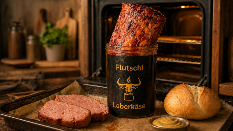 Leberkäse im Ofen frisch zubereitet mit knuspriger Oberfläche